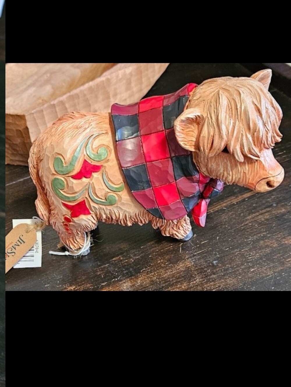 Jim Shore Red & Black Plaid Highland Cow Figurine Christmas Decor